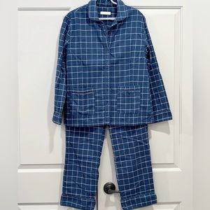 LAKE Blue Windowpane Piped Flannel Pant Set Pajamas size S